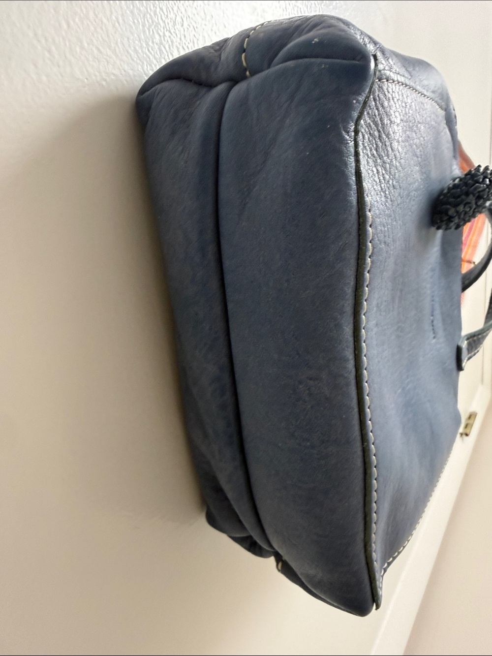 Portland small Leather Blue Leather Crossbody Bag with Tassel - Picture 5 of 14